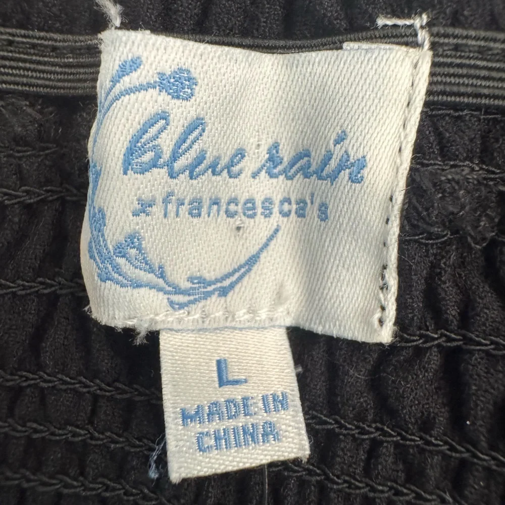 Blue Rain Smocked Puff Sleeve Crop Top Black Boho Cottagecore L - Picture 5 of 6